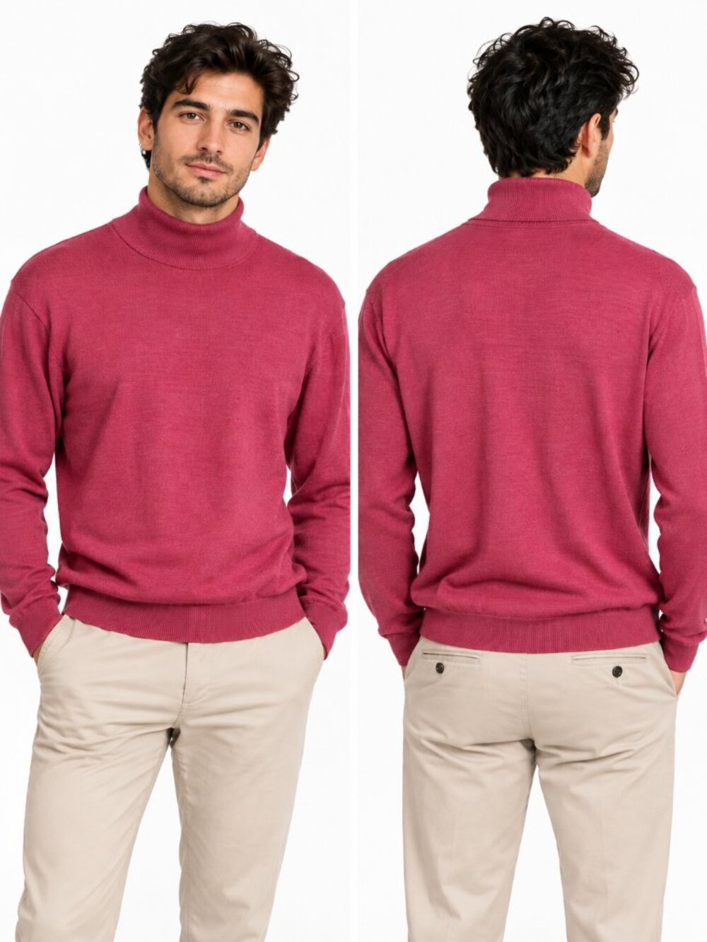 Mario Caldi Italian 100% Wool Turtleneck Sweater Men's Pink Magenta Size L